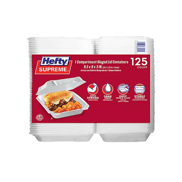 Hefty Supreme Foam Hinged Lid Container, 1-Compartment (125 ct.) - Sam's  Club